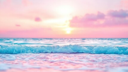 Poster - Serene ocean waves at sunset with pastel colors, tranquil and calming scene.