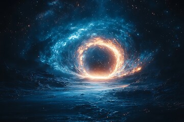 a glowing wormhole opens up in the vast expanse of space.
