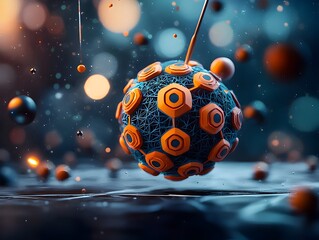 Poster - Captivating spherical molecular structure with intricate geometric patterns elegant colors glossy finish and mesmerizing retro futuristic cinematic lighting