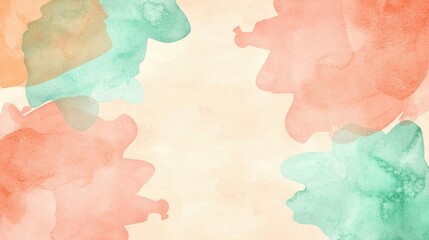 Poster - Abstract watercolor background in shades of peach and teal with soft textures.
