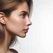 © Panorama - Close-up profile photo of attractive charming lady modeling without makeup, skin care and treatment
