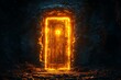© natalia - A mysterious glowing door in a stone wall at night