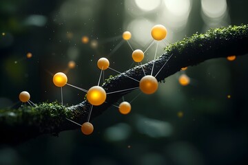 Fototapete - delicate molecular structure with glowing orbs and an intricate lattice framework showcasing etherea