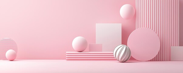 Aufkleber - Abstract pink geometric shapes, white isolate background