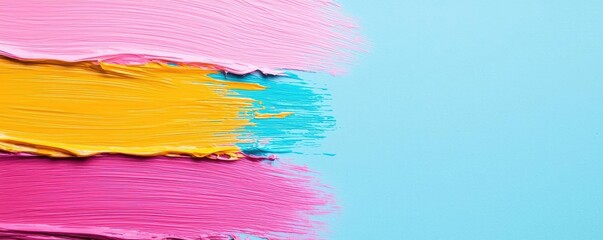 Colorful paint strokes on a blue background, ideal for creative designs.