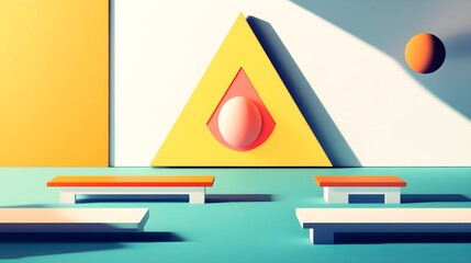 Poster - Abstract Geometric Shapes Minimalist Design Yellow Orange Red White Blue Background 3D Render