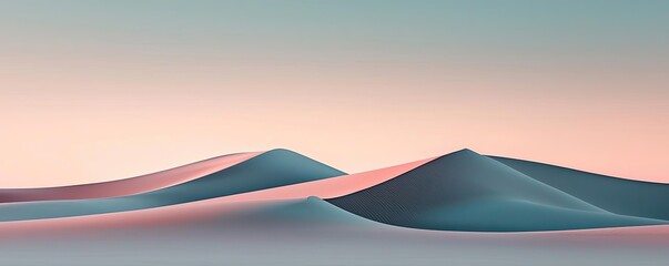 Poster - Soft pastel mountain landscape with gentle curves and gradients against a serene sky.