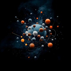 Poster - Captivating molecular model depicting a visually striking and complex geometric design with dynamic energy bursts in a celestial array created using advanced scientific imaging techniques and a sleek