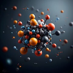 Poster - Captivating Molecular Aggregation A Visually Striking Spherical Composition Showcasing an Intricate Network of Atoms and Chemical Bonds in a Digital Painting