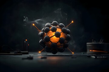 Poster - A captivating abstract visual representation of a complex spherical molecule with interlocking elements and luminous energy fields