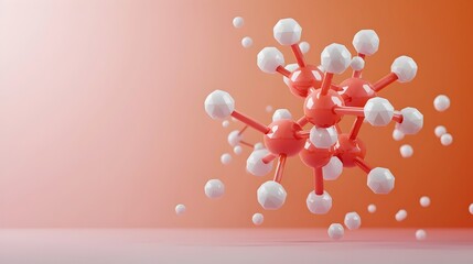 Poster - Captivating Sculptural Molecular Model with Striking Geometric Shapes and Multidimensional Textures   Rendered in a Bold Contemporary Style Reminiscent of Mid Century Design Against a Clean