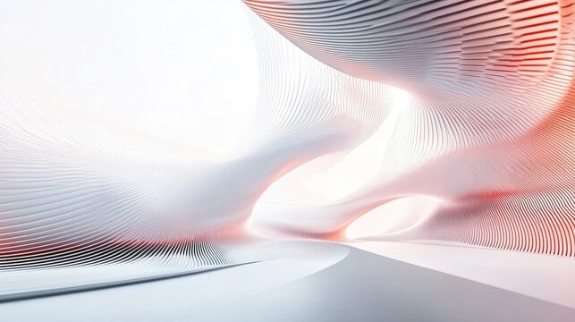 Dynamic line graphics create a light and airy feel against a white background in this computer-generated image, emphasizing a contemporary time concept with ample copy space.