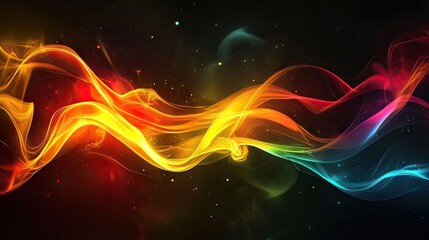 Poster - Vibrant glow waves create a captivating abstract pattern on a dark background, providing a colorful and dynamic visual experience with ample space for design elements.