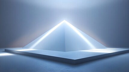 Poster - Minimalist White Pyramid on Platform with Light Rays