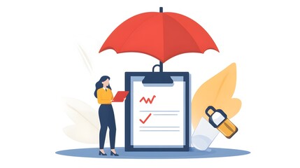Poster - Businesswoman with Checklist and Umbrella Protection