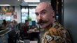 © Natalia - A man with a mustache looks over his shoulder. AI.