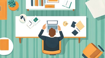 Poster - Top View of Businessman Working on Laptop in Modern Office