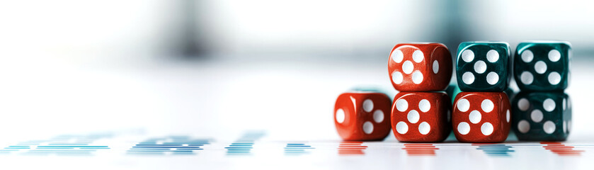 Dice and business growth icons, symbolizing calculated risk-taking, clean white background, motivational drive