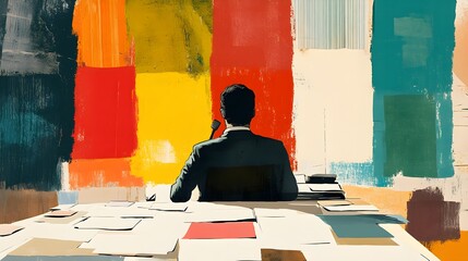Poster - Businessman Sitting in Front of Colorful Abstract Wall