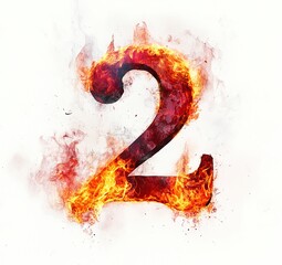 Burning fire font number 2 made of fire. 3d