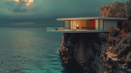 Poster - Cabin in Rock formation by the sea.