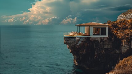 Poster - Cabin in Rock formation by the sea.