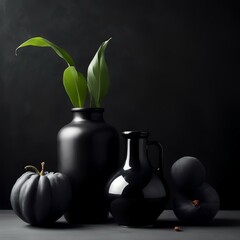 black still life and one bright accent