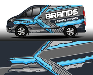 delivery van vector design. car sticker. car design development for the company. gray background wit