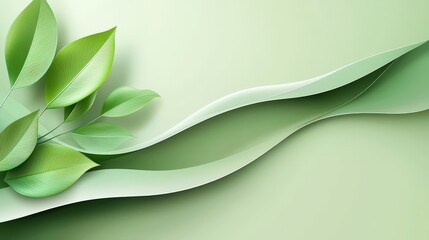 Poster - Soft, natural green leaf background with overlapping leaves, creating a serene and organic feel.