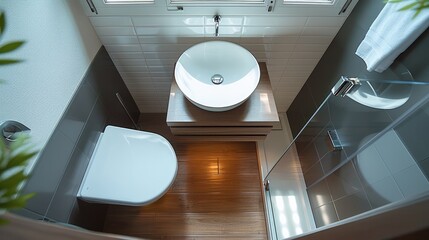 Poster - Modern style small bathroom with small sink and toilet.
