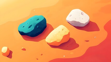 Poster - Abstract Colorful Stone Shapes on Orange Background