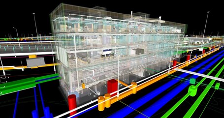 Fototapete - The BIM model of road infrastructure and underground urban utilities	