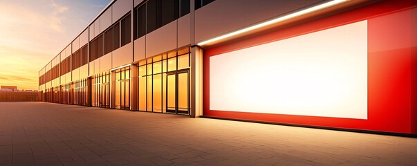 Poster - A brightly lit storefront with a sign advertising discount pricing, drawing attention to value offerings and competitive pricing. The scene allows for plenty of copy space for text or branding.