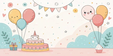 minimalist cute cartoon birthday funny background