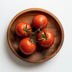 Wall Mural - Juicy tomatoes on wooden plate.