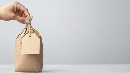 Poster - A hand placing a sale tag on a product with price labels around it, symbolizing discount and value-focused shopping. Ample copy space surrounds the scene.
