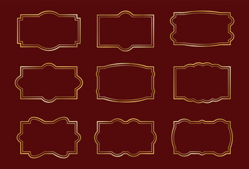 Poster - Gold vintage line frames with double stroke. Retro horizontal blank templates to decorate text on New Year, greeting or wedding border.