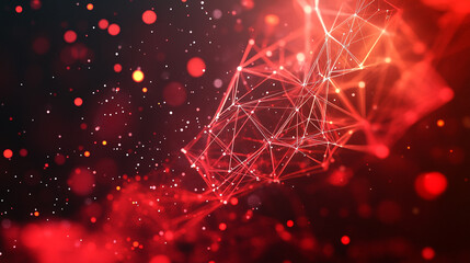 Poster - Abstract red and black digital background with geometric shapes and glowing particles