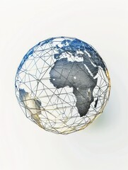 Wall Mural - Globe with a network of lines connecting it. The globe is white and the lines are black