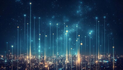 Poster - A futuristic cityscape illuminated by vibrant lights and data streams, showcasing technology and innovation in digital environments.