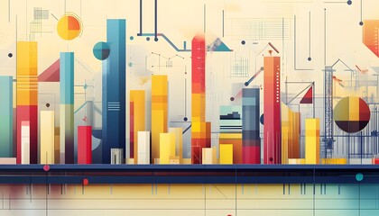 Poster - A vibrant abstract pattern featuring colorful bars and geometric shapes, representing data visualization and artistic design.