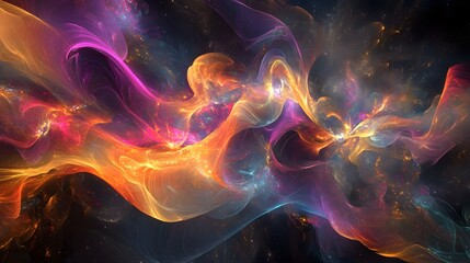 Poster - A vibrant abstract representation of cosmic energy, blending colors in swirling patterns to evoke a sense of motion and depth.