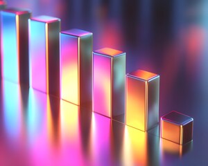 Poster - A vibrant, modern 3D bar graph showcasing colorful growth with reflections enhancing its dynamic appearance.
