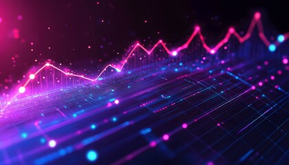 Fototapete - Abstract data visualization with vibrant lines and nodes representing dynamic trends in technology and finance.