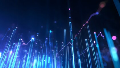 Fototapete - Abstract digital visualization with glowing lines and vibrant colors representing data flow and technological advancement.