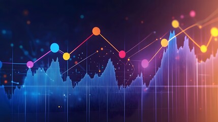 Poster - Colorful financial graphs and data visualization representing market trends and analysis in a futuristic digital setting.