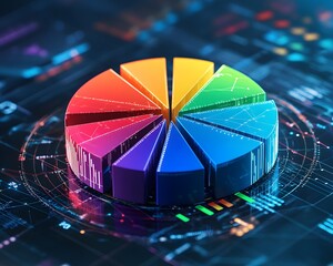 Poster - Colorful pie chart on digital interface with data visualizations, perfect for business presentations and analytical reports.