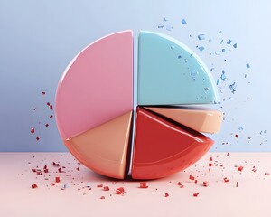 Fototapete - Colorful pie chart segments representing data visualization, creativity, and modern design in bright, vibrant colors.
