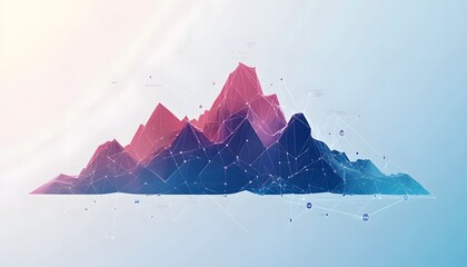 Poster - stylized mountain landscape composed of abstract shapes and digital elements, perfect for tech or na