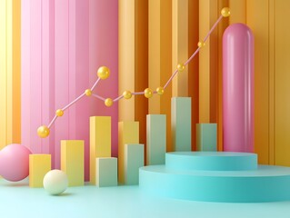 Poster - Vibrant abstract composition featuring geometric shapes and a rising graph, symbolizing growth and progress in business.